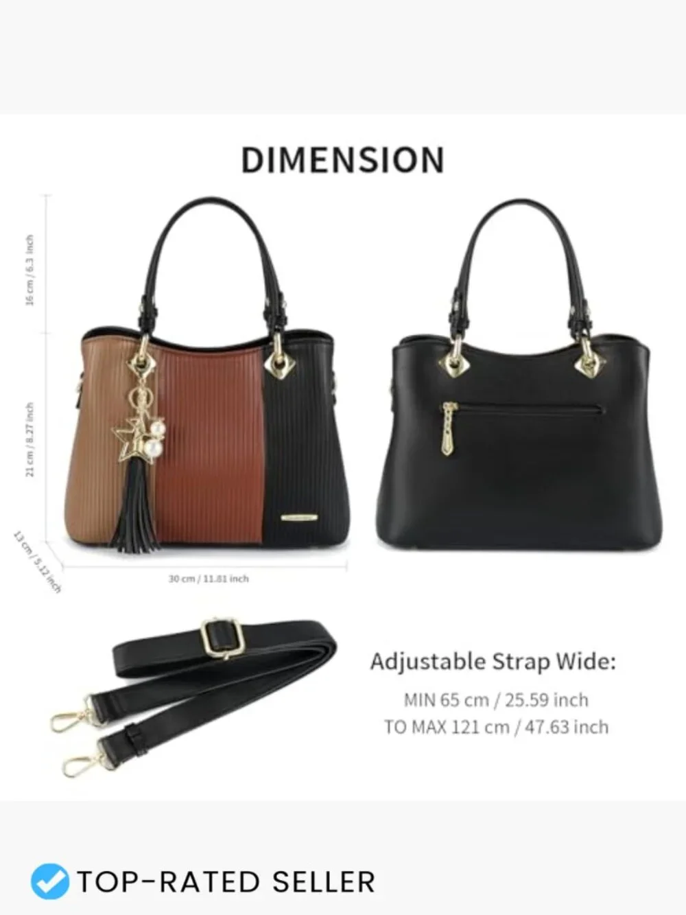 Women Satchel Handbags Multiple Pockets PU Leather Adjustable Strap Work Bag
